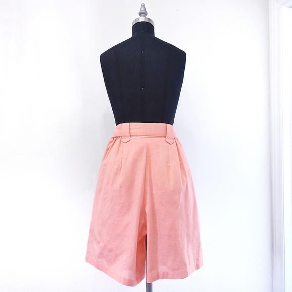 Vintage 1960s Coral High Waisted Pleated Bermuda Long Shorts - Picture 6 of 9